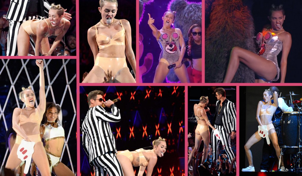 Langue tirée, pose et gestes plus que suggestifs, Miley Cyrus a dépassé toutes les limites lors des VMA 2013, franchissant inévitablement la barrière de la vulgarité...