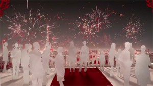 un feu d'artifice rouge et blanc en l'honneur du Nouvel An chinois 