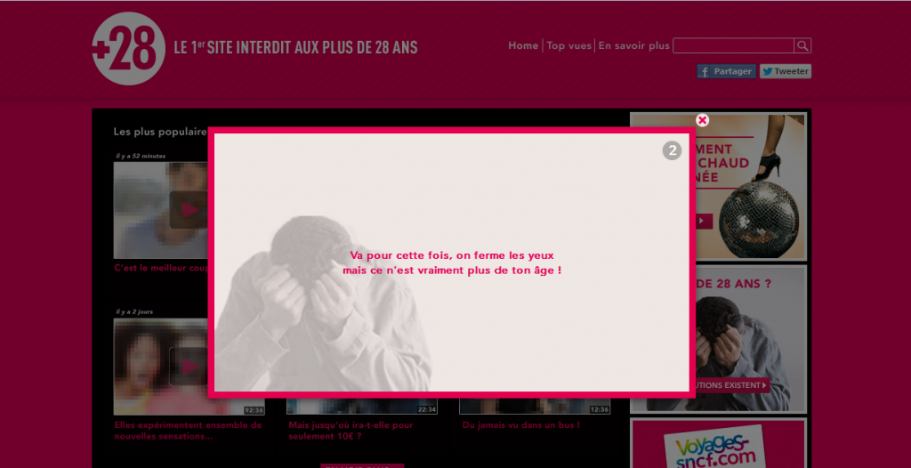 voyages sncf laisse quand même passer les plus de 28 ans et leur rappelant que ce n'est plus de leur âge