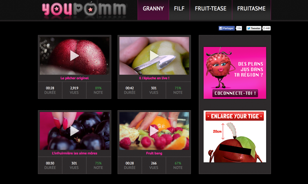 oasis a caché YouPomm dans le premier épisode, site de charme pour les fruits