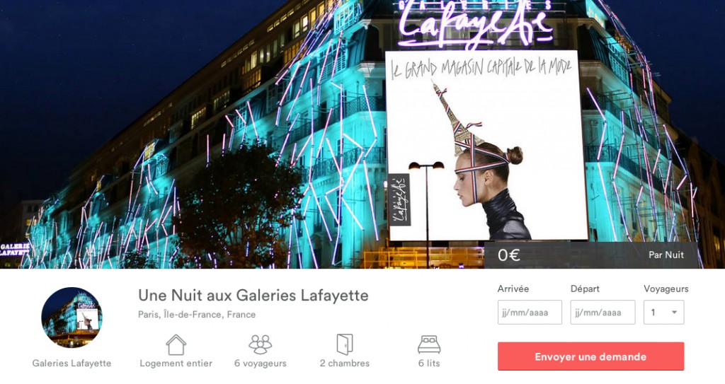 les galeries lafayette et airbnb se sont associées pour offrir une nuit magique à 6 convives la veille des soldes