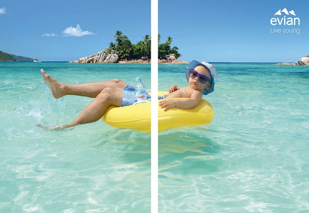 Evian et BETC illustrent le slogan Live Young dans une série de visuels décalés