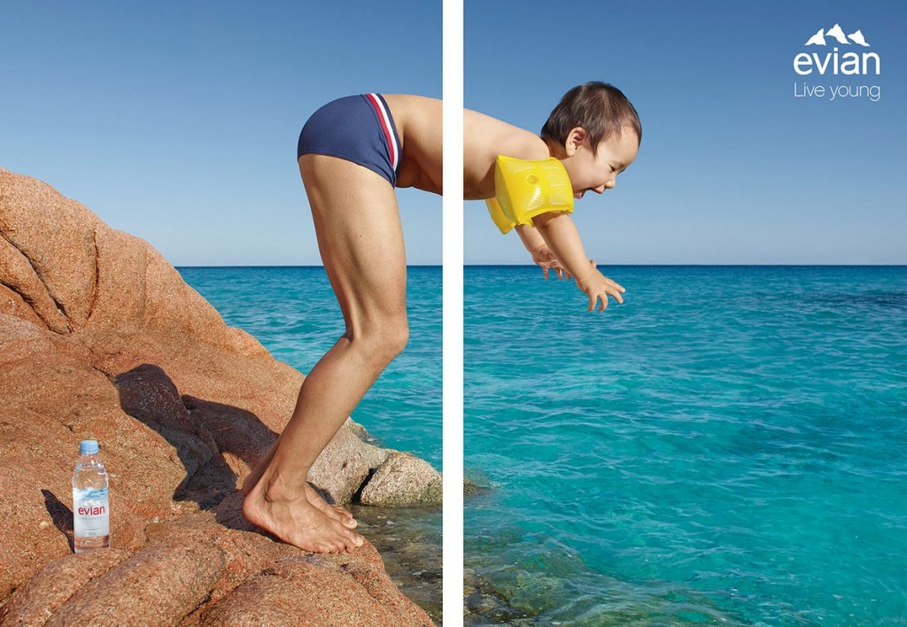 Evian s'illustre dans une campagne Print  des plus ensoleillées