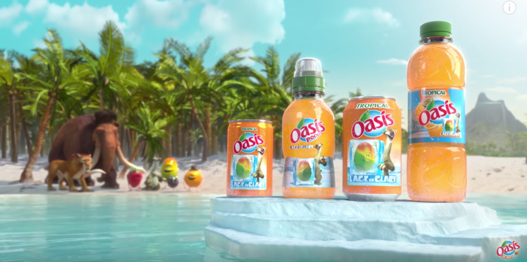 Oasis dévoile également de nouvelles canettes à l'effigie de ce partenariat avec l'Age de Glace